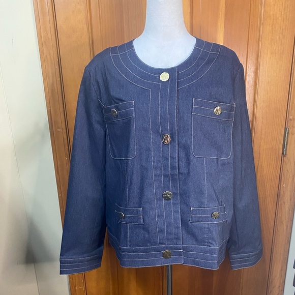NWT PLUS SIZE DENIM COLLARLESS JACKET - Picture 3 of 7